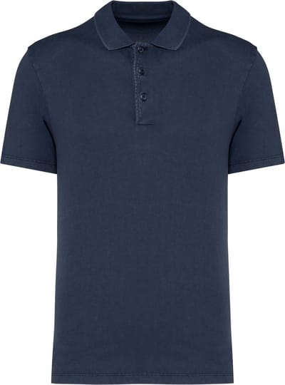 Herenpolo korte mouwen met knopen merk Native Spirit Washed Navy Blue - 3XL