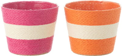 J-Line bloempot Touwtjes Streep - papier - roze/oranje - extra small - 2 st. - Ø 11.5 cm