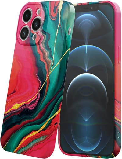 Smartphonica Telefoonhoesje Geschikt voor iPhone 12 Pro met Rood Groen Marmer Opdruk - Flexibel Softcase TPU - Backcover Case Red Green Marble Design geschikt voor iPhone 12 Pro