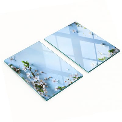 Decoratieve glazen snij- en serveerplanken met kersenbloesemmotief, 2x40x52 cm