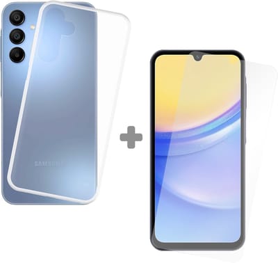 Cazy soft TPU Hoesje + Tempered Glas Screenprotector geschikt voor Samsung Galaxy A15 4G/5G - Transparant