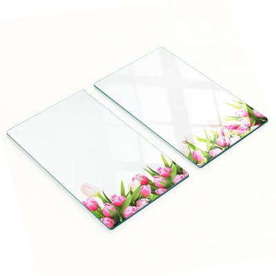 Glazen snijplanken met roze tulpenmotief, 2x30x52 cm