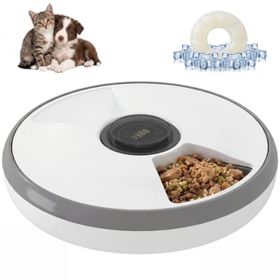 Automatische voerautomaat voor katten met programmeerbare timer – geschikt voor droog- en natvoer – inclusief koelelement voor 6 maaltijden