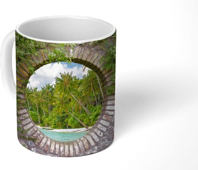 Mok - Koffiemok - Doorkijk - Palm - Tropisch - Strand - zee - Mokken - 350 ML - Beker - Koffiemokken - Theemok