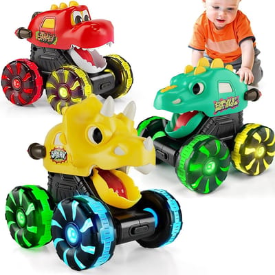 3 stuks Dinosaurus Monster Truck - Press & Go, Lichtgevende wielen, Voor kinderen en peuters 2 tot 8 jaar, Cadeau voor verjaardag en Kerst