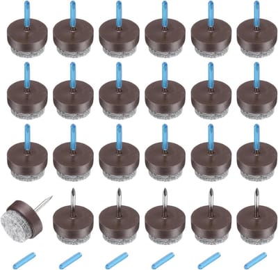 QUARKZMAN 24 stuks nagel-op-vilten meubelglijders, ronde viltglijders, meubelschuivers, vloerbeschermers voor houten meubels, tafel, bank, stoelpoot (17 mm, bruin)