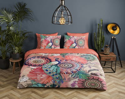 HIP dekbedovertrek mandala's en een pauw - 1 persoons 140x200/220 cm - Multi - 100% Katoen satijn