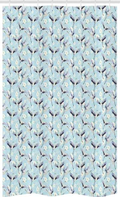 ABAKUHAUS Vogel-Floraal – Douchgordijn 120x180 cm – Blauw Creme