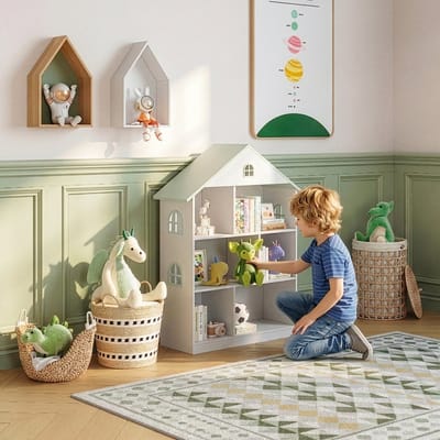 Kinderkast Vipsali open kast 107x83x30 cm wit en mintgroen [en.casa]