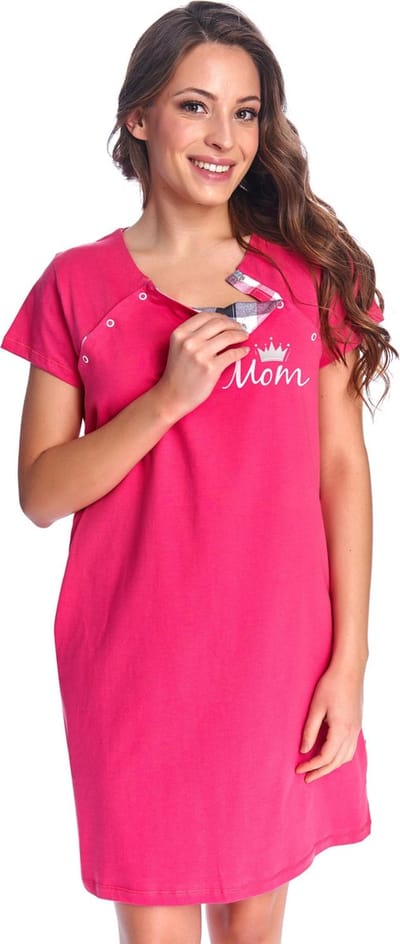 Doctor Nap Katoenen Nachthemd met Magnetische Drukknoopjes Borstvoeding Zwangerschap TCB.9992 Hot Pink 36 / S
