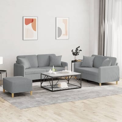 vidaXL - 3-delige - Loungeset - met - kussens - stof - lichtgrijs