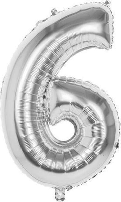 6 Jaar Folie Ballonnen Zilver - Happy Birthday - Foil Balloon - Versiering - Verjaardag - Jongens - Meisjes - Feest - Inclusief Opblaas Stokje & Clip - XL - 82 cm