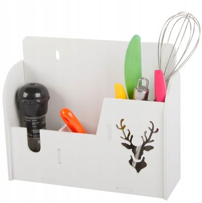 Hangende Keuken Organizer, Wandrek met 3 Vakken, Wit