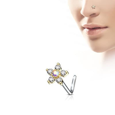 Neuspiercing L-bend flower 6top 0.8x6x6 - rose goud/wit - LMPiercings
