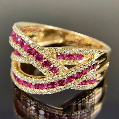 Huitan Helder Rozerood CZ Kruisringen voor Vrouwen Nieuw Prachtige Bruiloftsring Accessoire Verjaardagscadeau Temperament Dames Sieraden 10 brown