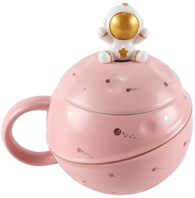 Dailygoods- Astronautenbeker met deksel - Keramische Mok - Ruimteontwerp - Speels Astronautenfiguur - Warmtebehoud - Leuk Cadeau - Koffiemok