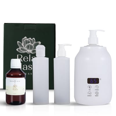 Relax Master Massage Olie Verwarmer - Massageolie Verwarmer 30 Tot 65 Graden - Guasha - Massage Apparaat - Inclusief 2 Dispensers & Massage Olie- Elektrische Flessenwarmer- Massage Olie Erotisch