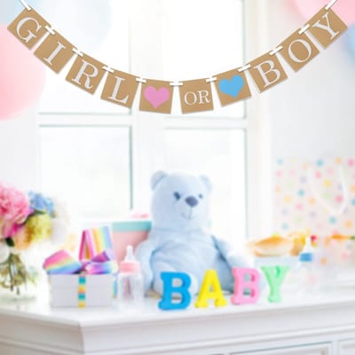 Dailygoods- Vlaggetjesslinger - Feestdecoratie - Vlaggetjesslinger Stof - Babyshower - Gender Reveal - Kraftpapier - Instelbare afstand tussen vlaggen