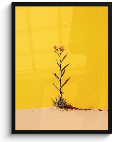 Poster in lijst - Fotolijst 50x70 cm - Posters - Zand - Plant - Geel - Minimalitisch - Posterlijst zwart - Decoratie - Wanddecoratie woonkamer - Muurdecoratie slaapkamer