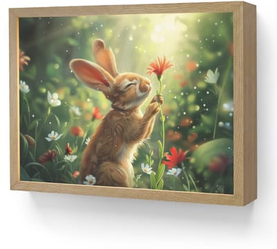 Nachtlampje 40x30 cm - Kinder lamp - Konijn - Dieren - Bloemen - Natuur - Tafellamp kinderkamer draadloos - Slaapkamer lampje - Bedlamp kinderen - Kinderlampje - Wandlamp babykamer - Nachtlampjes