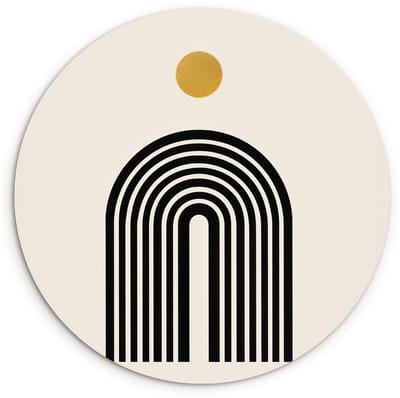 WallCircle® Wandcirkel 120x120 cm - Muurcirkel Minimalistisch - Zwarte boog - Gouden cirkel - Muurdecoratie woonkamer - Wanddecoratie slaapkamer - Kamer decoratie accessoires - Ronde schilderijen XXL