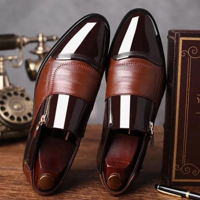 Heren Leren Schoenen Zakelijk Ritsstiksel Kledingschoenen Casual Jeugd Instappers Leren Schoenen Bruiloft Alles-passende Schoenen Ademend en Slijtvast 38 brown