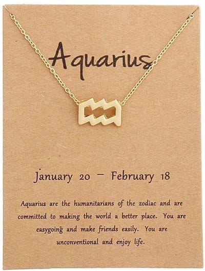 Bixorp Stars Waterman / Aquarius Ketting - Goudkleurige Ketting op Cadeau Kaartje - Sterrenbeeld / Zodiac Hanger