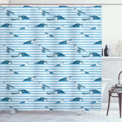 New Bed, Gestreept Schildpad Blauwe Aquatisch, Douchegordijn Badkamer Decor Set met Haakjes, 180 cm B 200 cm L