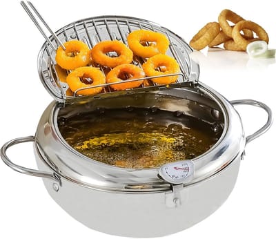 Kleine RVS Frituurpan met Thermometer en Deksel - 3,4L Inhoud