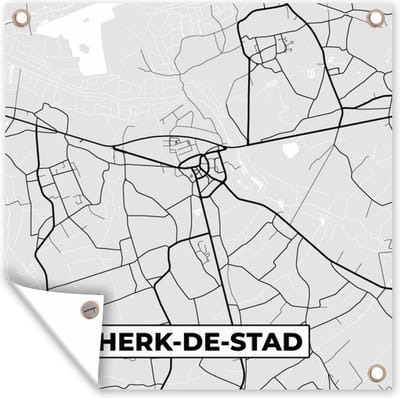 Tuin poster Stadskaart – Plattegrond – België – Zwart Wit – Herk de Stad – Kaart - 200x200 cm - Tuindoek