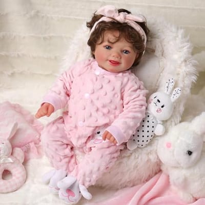 Baby pop - Realistische pop - Spelenderwijs leren - Handgeverfde details - 43 cm - Beige