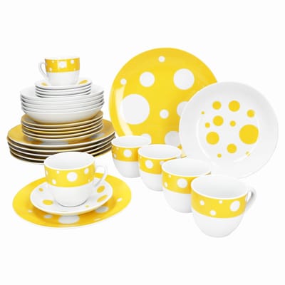 MamboCat 30-delig combinatieservies PULA GEEL porselein 6 personen