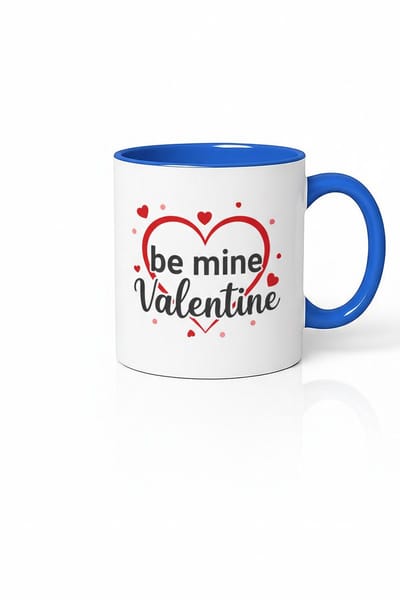 Valentijnsdag Mok 'Be Mine Valentine' - Romantisch Hart Cadeau met Blauw Handvat