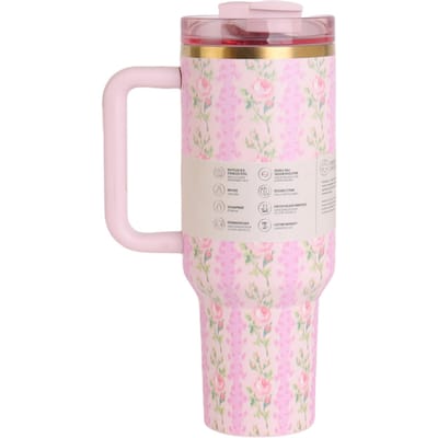 40 Oz Bingba Beker Bloemenserie 3D-print Dubbele Handgreep Auto 304 Roestvrij Staal Auto Beker 40OZ white