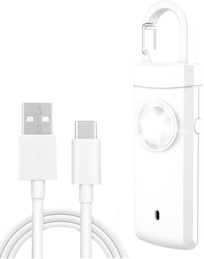 Persoonlijke Alarm - Krachtig 130 Db Geluid En Felle Flits - Persoonlijke Alarmknop - Beveiliging Alarm - Zelfverdediging - Persoonlijke Alarmen - USB-oplaadbaar - Kinderen, Vrouwen en Senioren Alarm - Alarm Sleutelhanger - Veiligheid - Wit
