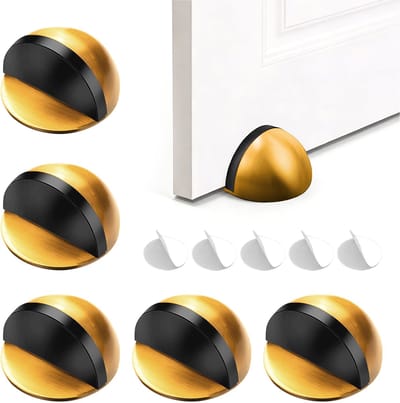 Set van 5 deurstoppers — Deurblok / Stootkussen / Stop / Wig — Geschikt voor alle harde vloeroppervlakken — Beschermt effectief deuren, ramen en muren — Boorvrije halfronde deurstopper — 4,5 x 4,5 x 2,6 cm — Geel