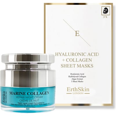 Maritieme Kollageen Nachtcrème 50ml + Hyaluronzuur & Kollageen Masker - 3 vellen