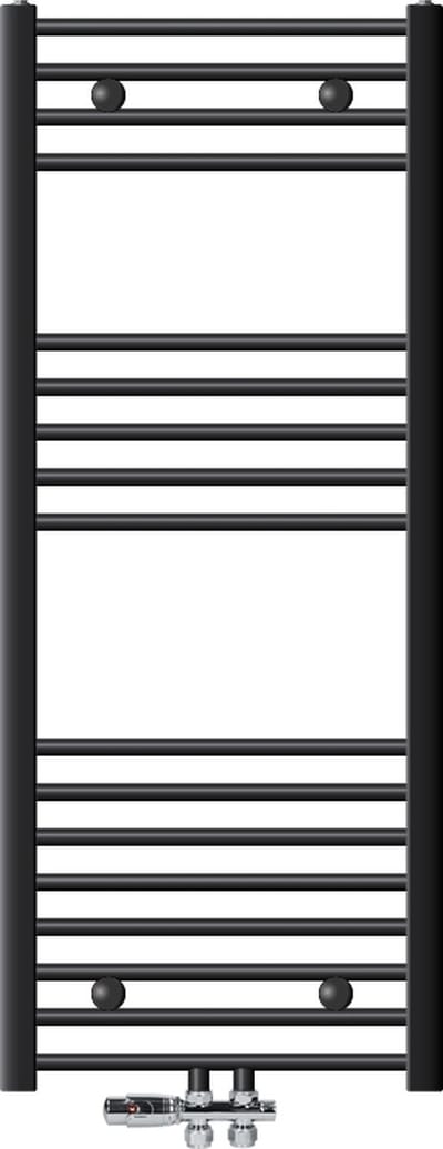 Badkamer radiator middenaansluiting 500x1200 mm antraciet recht met onderaansluitset LuxeBath