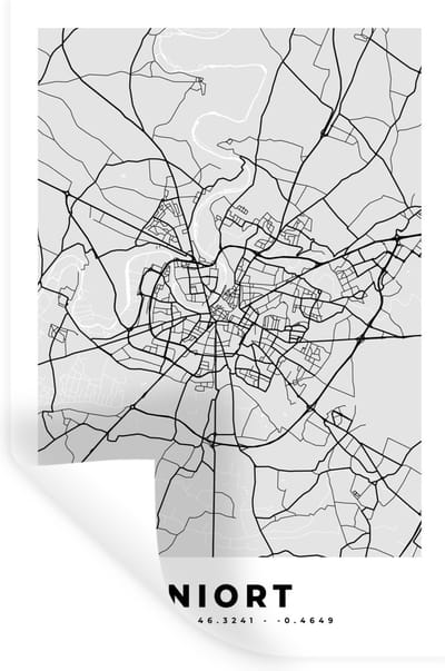 Muurstickers - Sticker Folie - Frankrijk - Niort - Stadskaart - Plattegrond - Kaart - 20x30 cm - Plakfolie - Muurstickers Kinderkamer - Zelfklevend Behang - Zelfklevend behangpapier - Stickerfolie