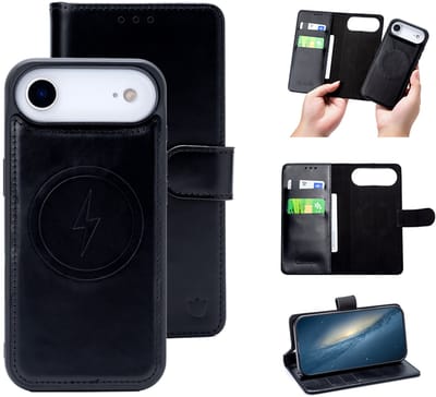 Casemania Echt Leren Hoesje Geschikt voor Apple iPhone 17 Air - Charcoal Gray - Geschikt voor MagSafe - Leer 2 in 1 Magnetisch Afneembare Book Case - Portemonnee Telefoonhoesje met Pasjeshouder