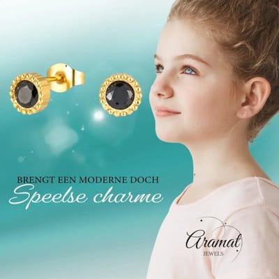 Aramat Jewels | Oorbellen | Stalen ronde zirkonia oorbellen met bolletjes rand-6mm | | | |6mm | Staal | Kinderen, Volwassenen | Verkleurd niet