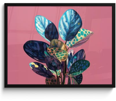 Poster in lijst - Fotolijst 80x60 cm - Posters - Plant - Bladeren - Stippen - Abstract - Posterlijst zwart - Decoratie - Wanddecoratie woonkamer - Muurdecoratie slaapkamer