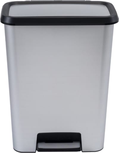 Poubelle a pédale - CURVER - COMPATTA - 50 L - Gris aspect métal - Polypropylene