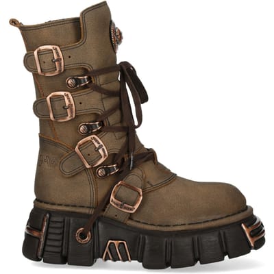 New Rock bruine leren gothic bikerlaarzen tot halverwege de kuit - M-373XL-C120