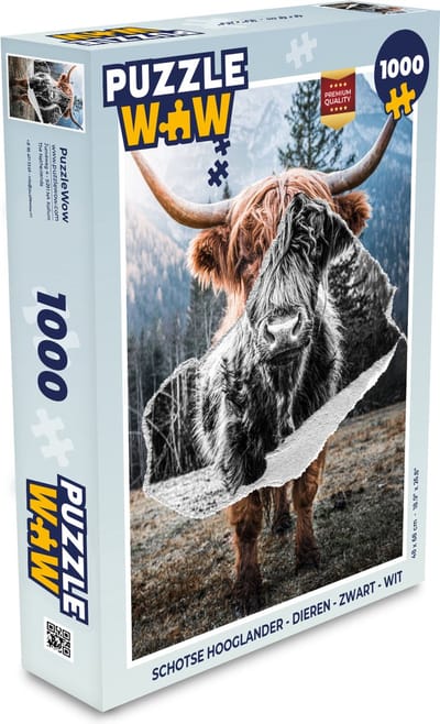 Puzzel Schotse hooglander - Dieren - Zwart - Wit - Legpuzzel - Puzzel 1000 stukjes volwassenen