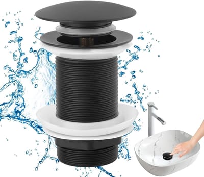 Click Waste Afvoerplug - Pop-up Afvoerklep voor Wastafel en Gootsteen - Zonder Overloop - Universeel 1 1/4 Inch - Hoogwaardig Zinklegering - Mat Zwart
