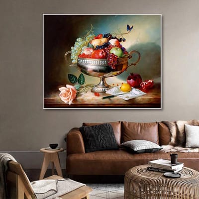 Diamant borduurwerk cirkel diamant fruit en bloem schilderij strass kristal schilderij woondecoratie 20X30CM black
