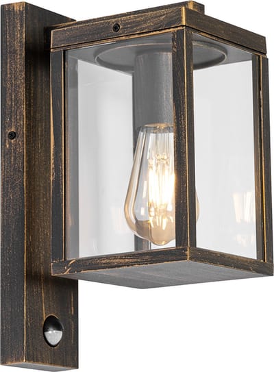 QAZQA charlois - Industriele Wandlamp met Bewegingsmelder | Bewegingssensor | sensor voor buiten - 1 lichts - D 21.5 cm - Goud/messing - Industrieel - Buitenverlichting