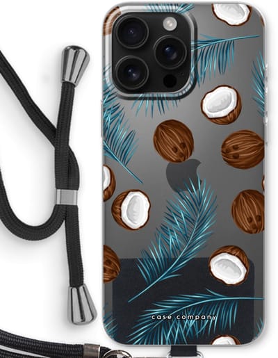Case Company® - Hoesje met koord geschikt voor iPhone 16 Pro Max hoesje met Koord - Kokosnoot - Telefoonhoesje met Zwart Koord - Bescherming aan alle Kanten en Over de Schermrand