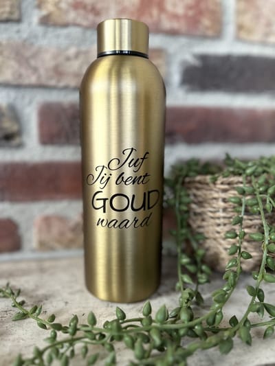 Creaties van hier - Drinkfles Juf Jij bent goud waard - school - afscheid - bedankt